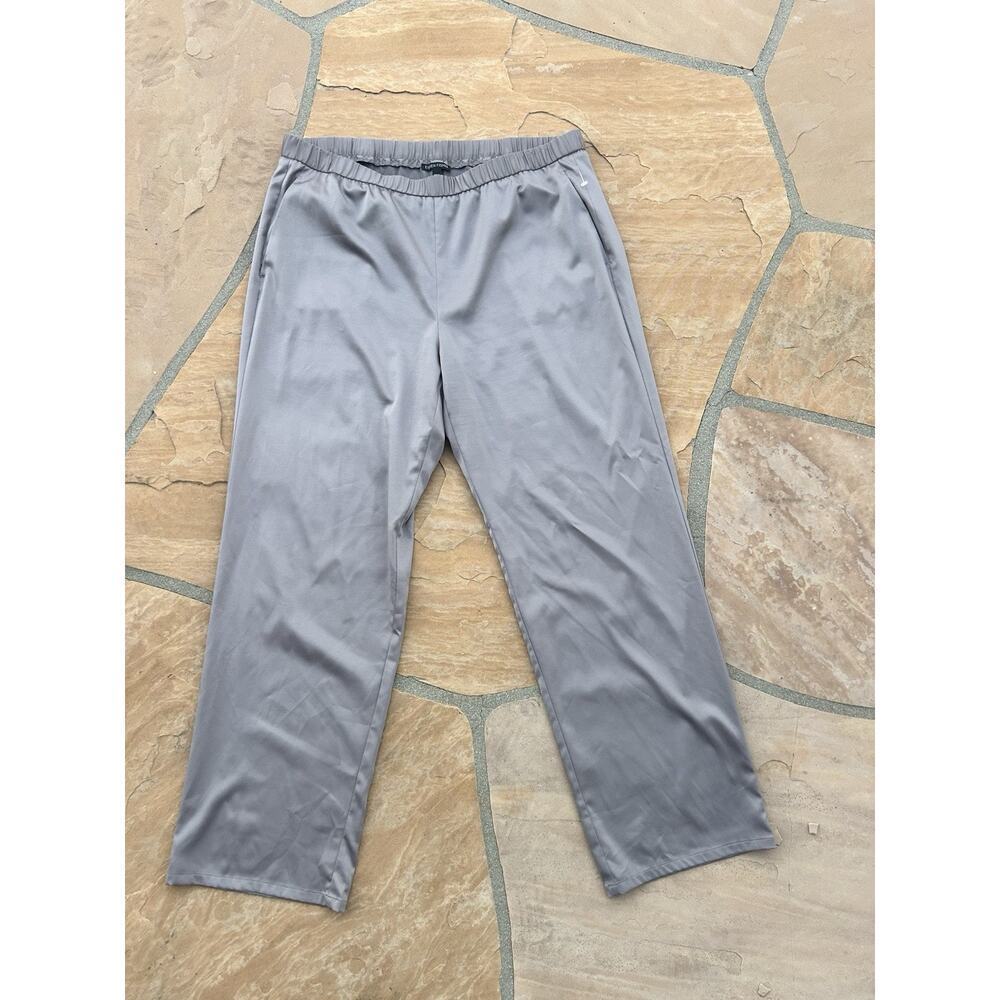Eileen Fisher Large Silver Grey Pull On Elastic Waist Straight Leg Pants